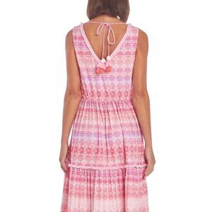 Cabana Life Napa Pink Sleeveless Tiered Maxi Dress w/ Fringe Detail